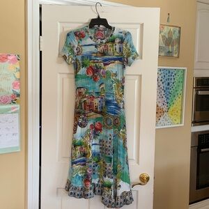 Johnny Was Multicolor Scenic Print Midi Dress